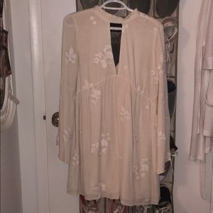 cream flowy keyhole dress